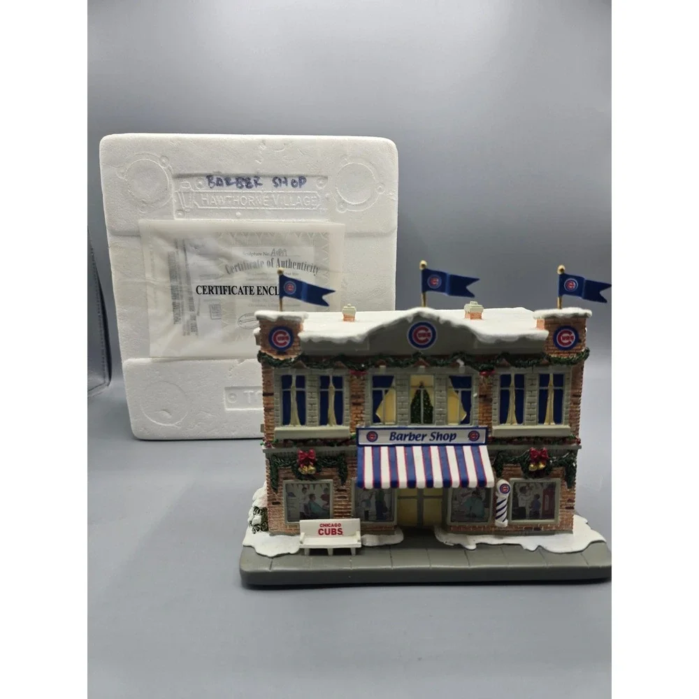 Hawthorne Village Chicago Cubs Barber Shop Christmas Village Wrigley Lighted COA